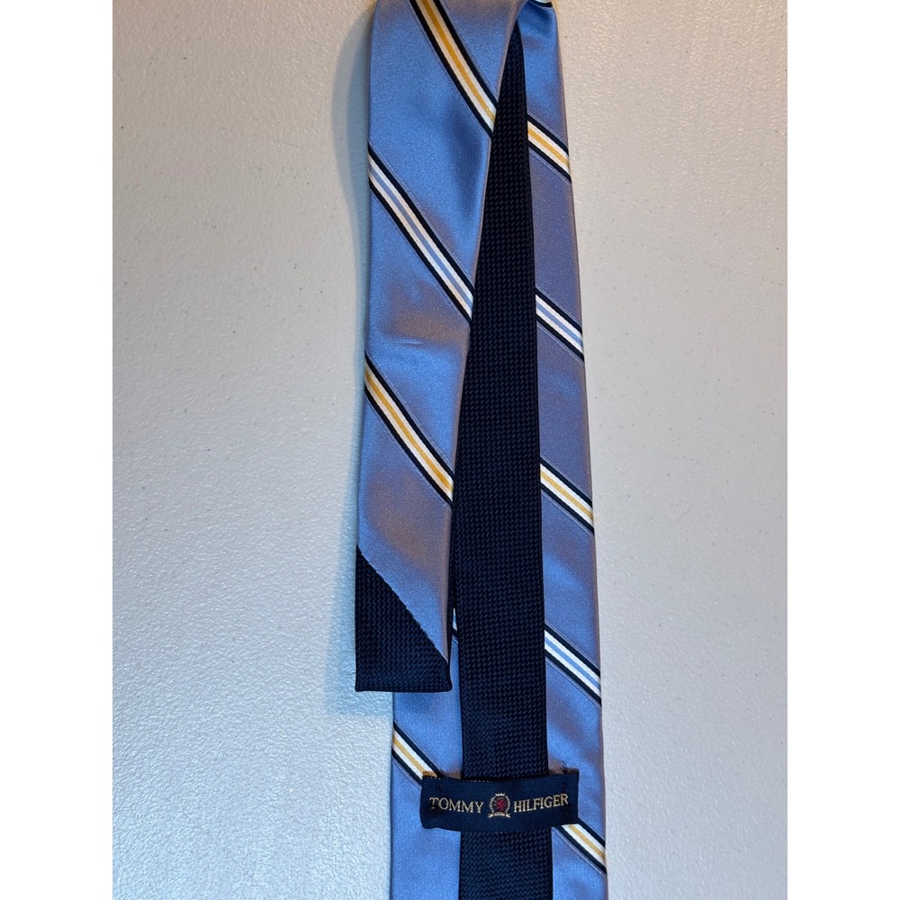 Tommy Hilfiger Men's Silk Stripe Necktie‎ Blue Yellow White Black Formal Note! - Picture 11 of 12